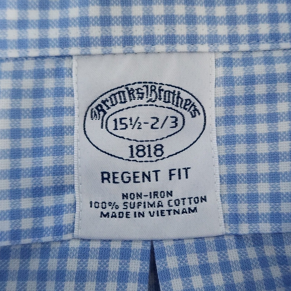 Lot of 2 Brooks Brothers 1818 Regent Fit Gingham Dress Shirts 15.5 32/33 Blue - Picture 10 of 15